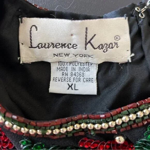 Vintage 90s Laurence Kazar Women Top Size XL Sequin Beaded Floral Party Holiday - Picture 6 of 13